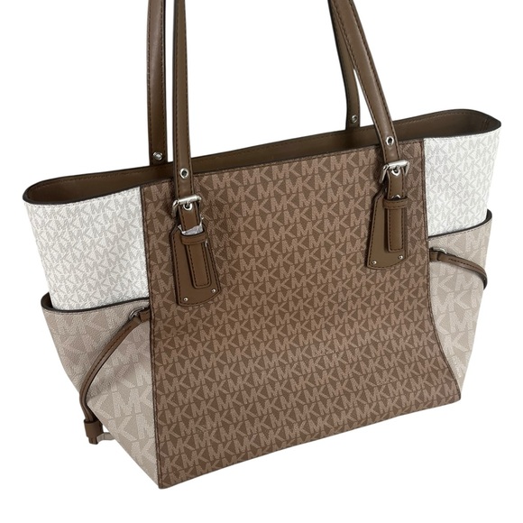 Michael Kors Driftwood Multi Signature Canvas Large Tote Shoulder Bag Zip Top - Picture 3 of 8